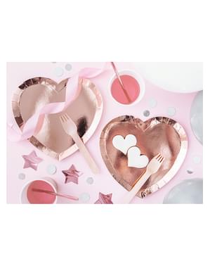 6 Rose Gold Heart Plates (21x19cm)