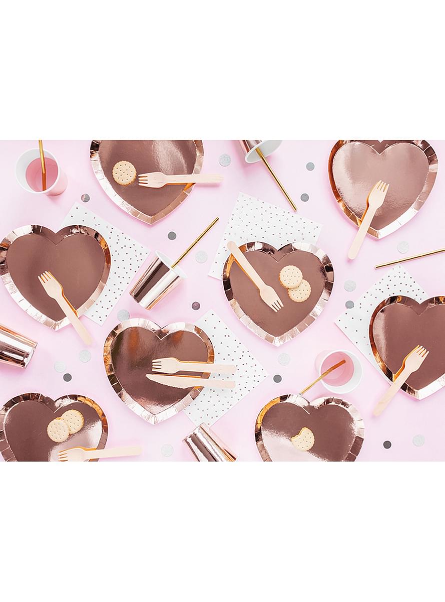 6 platos de corazón oro rosa (21x19cm)
