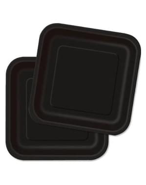 16 Små Sorte Firkantede Tallerkner (18 cm) - Basale Farver Linje