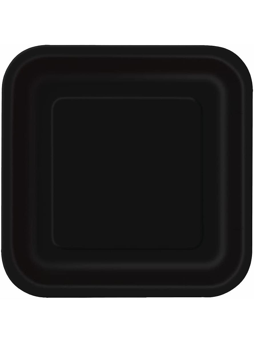 16 Small Black Square Plates (18cm) - Basic Colours Line