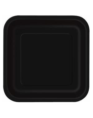 16 Small Black Square Plates (18cm) - Basic Colours Line