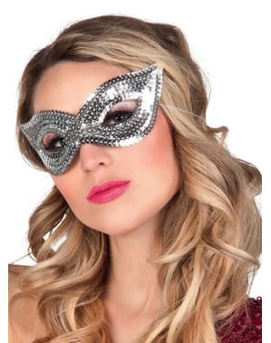 Kadın Gümüş Payetli Masquerade Maske