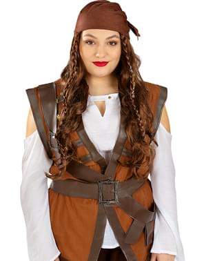 Peruca de pirata castanha para mulher