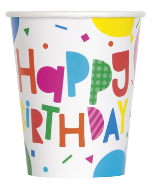 8 kelímků s balónky „Happy Birthday“ - Colorful Baloons