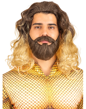 Aquaman-pruik met baard voor volwassenen