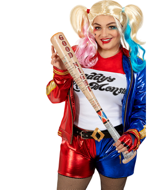 Harley Quinn Kostume til Kvinder med Paryk og Oppusteligt Bat Plus Size - Suicide Squad