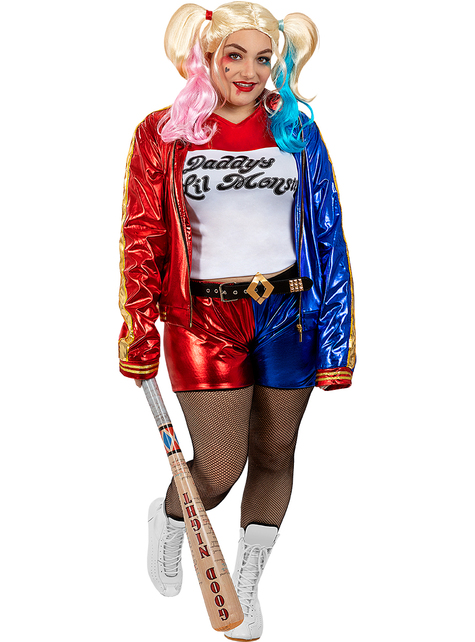 Disfraz de Harley Quinn para mujer con peluca y bate hinchable talla grande - Escuadrón Suicida