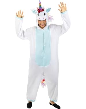 Fato de unicórnio azul onesie para adulto