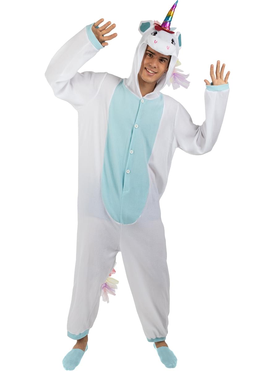 Disfraz de unicornio azul onesie para adulto