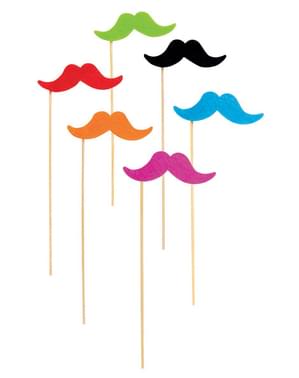Set of 6 Multi-coloured Moustaches