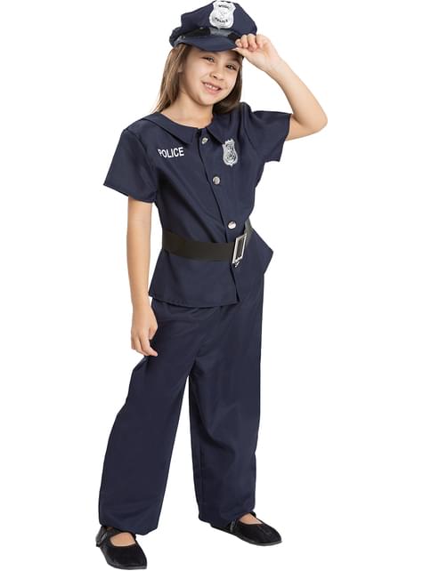 Disfraz de policía niña, 100% poliéster, incluye gorra, vestido y cinturón,  atuendo infantil de carnaval, Halloween