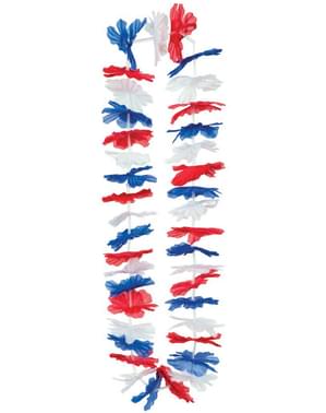Collana hawaiana tricolore rosso, bianco e blu