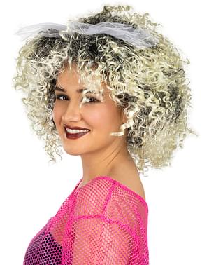 Jaren 80 stijl blonde pruik met boog