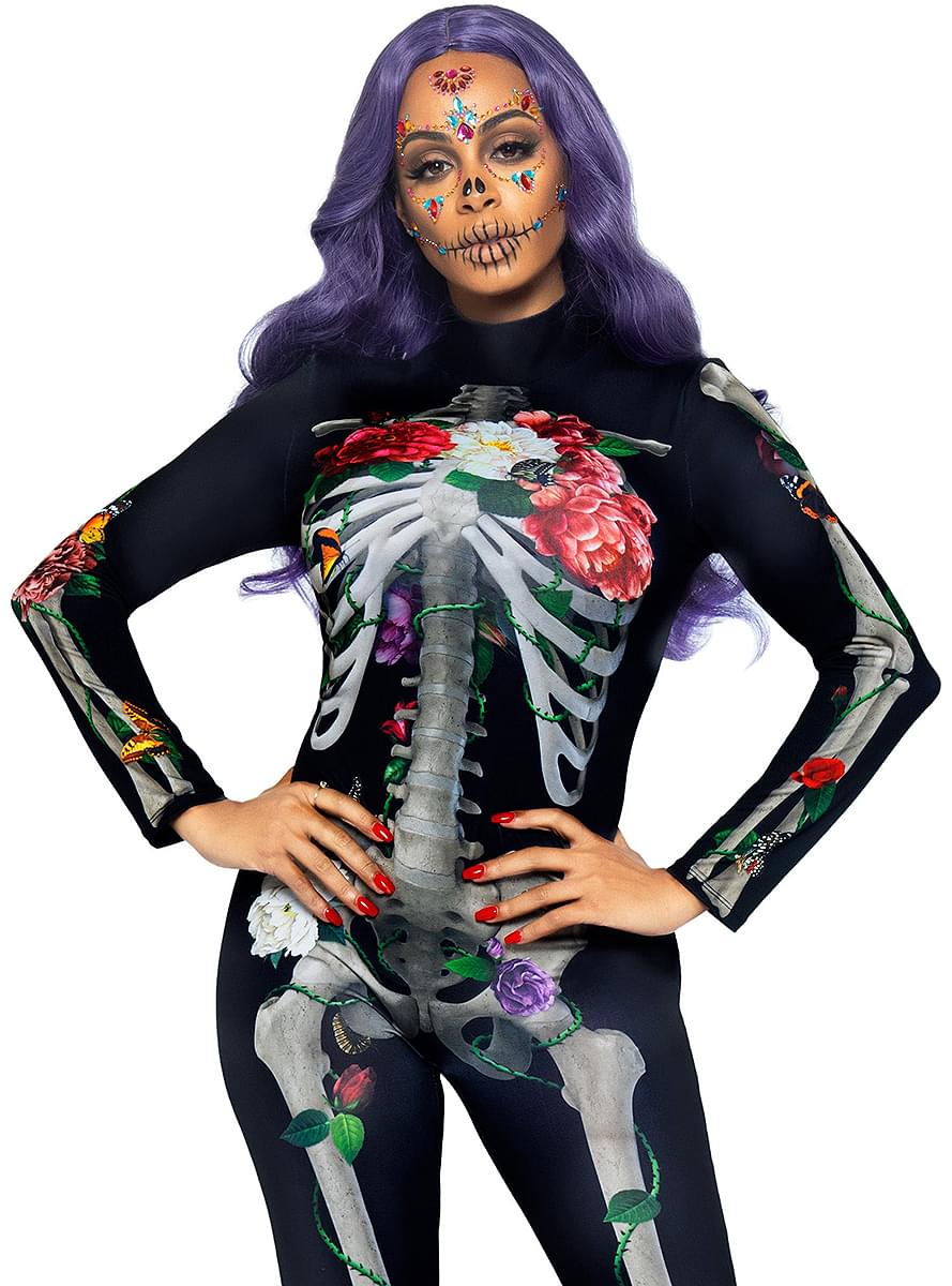 3D Skeleton with Flowers Costume for Women - Leg Avenue