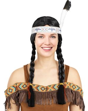 Indianer Parykk Fletter med hårbånd og fjær til Dame