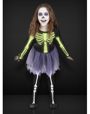 Fantasia de Halloween Feminina Esqueleto com Capuz e Luvas