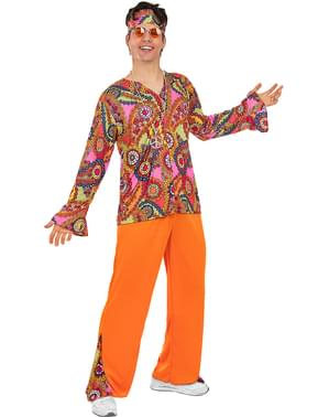 Mens 1960s Hippie Costume Psychedelic 70s Hippy Groovy Adult Fancy Dress  Outfit