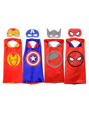 Kit de Capas de Los Vengadores: Iron Man, Capitán America, Thor y Spiderman para niños