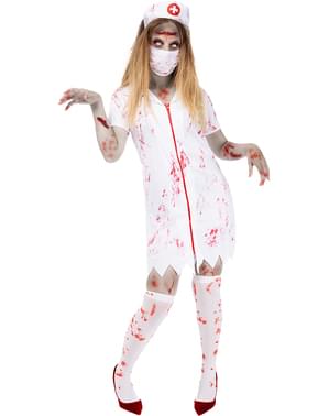 Fantasia Halloween Vestido Enfermeira Preta Adulto Feminina Carnaval Zumbi  Terror