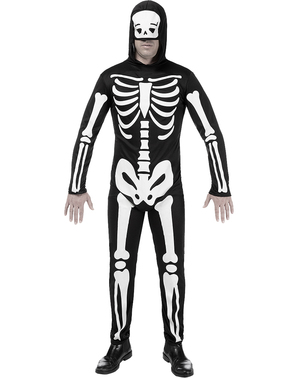 Costume da scheletro fosforescente da uomo taglie forti