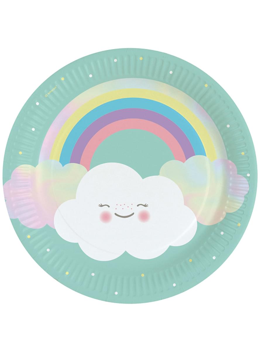 8 Regnbuetallerkner (23 cm) - Rainbow & Cloud