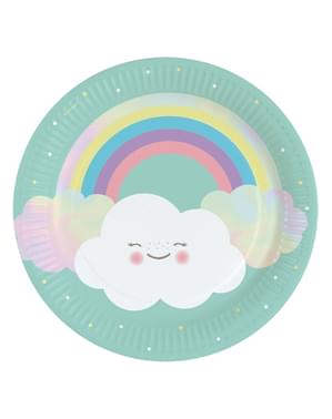 8 Regnbuetallerkner (23 cm) - Rainbow & Cloud