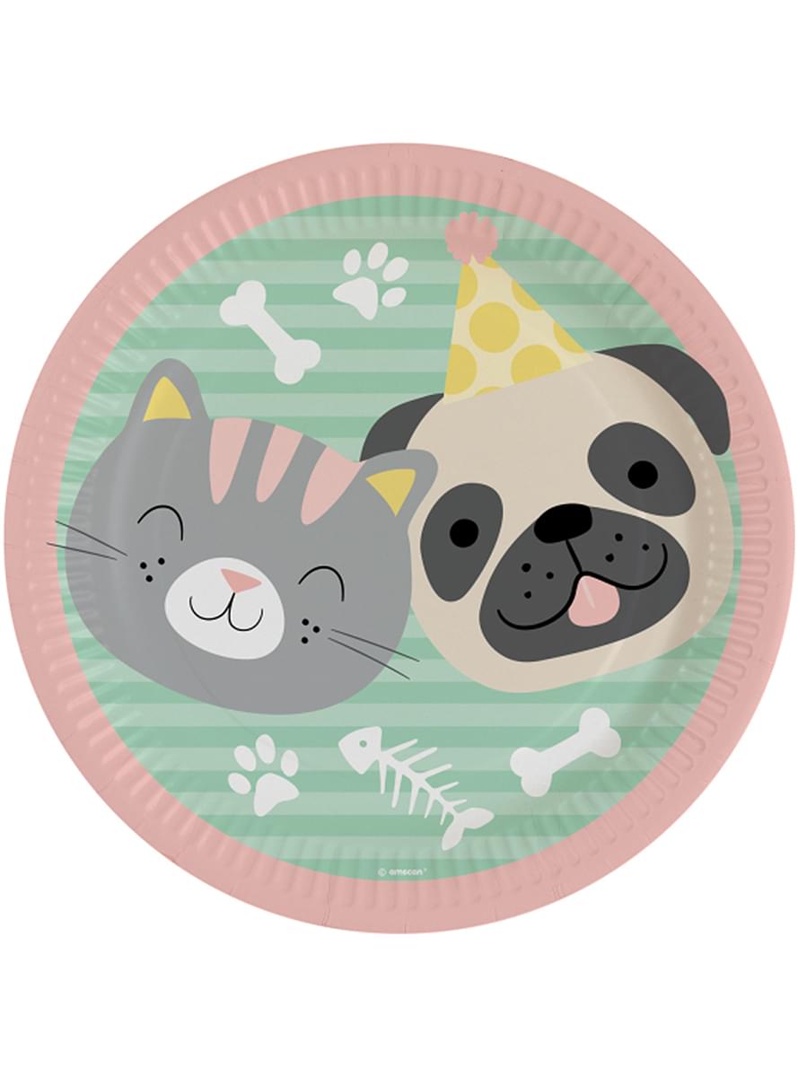 8 assiettes chats et chiens (23 cm) - Hello Pets