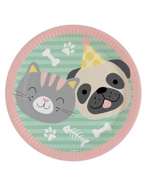 8 piatti con cani e gatti (23 cm) - Hello Pets