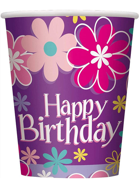 8 vasos de Happy Birthday flower