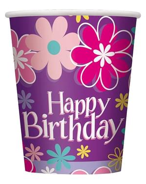 8 чаши с цветя ''Честит рожден ден''