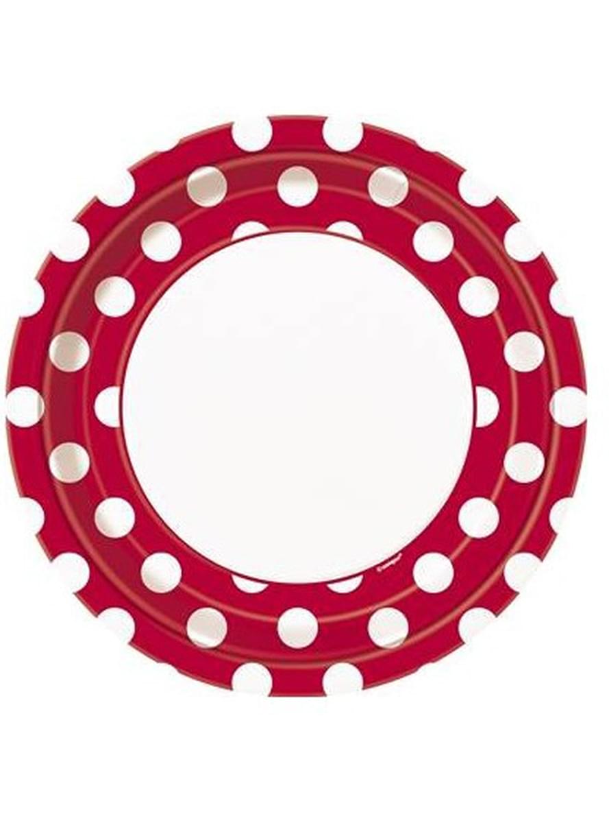 8 farfurii cu buline roșii și albe (23 cm) - Basic Colors Line