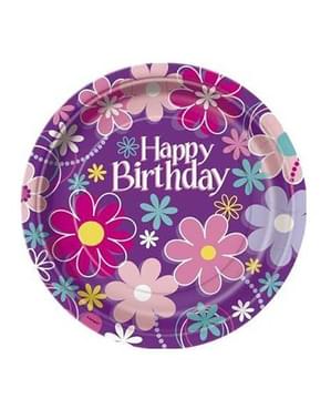 8 чинии с цветя „Честит рожден ден“ (23 см)
