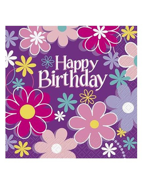 16 květinových ubrousků „Happy Birthday“