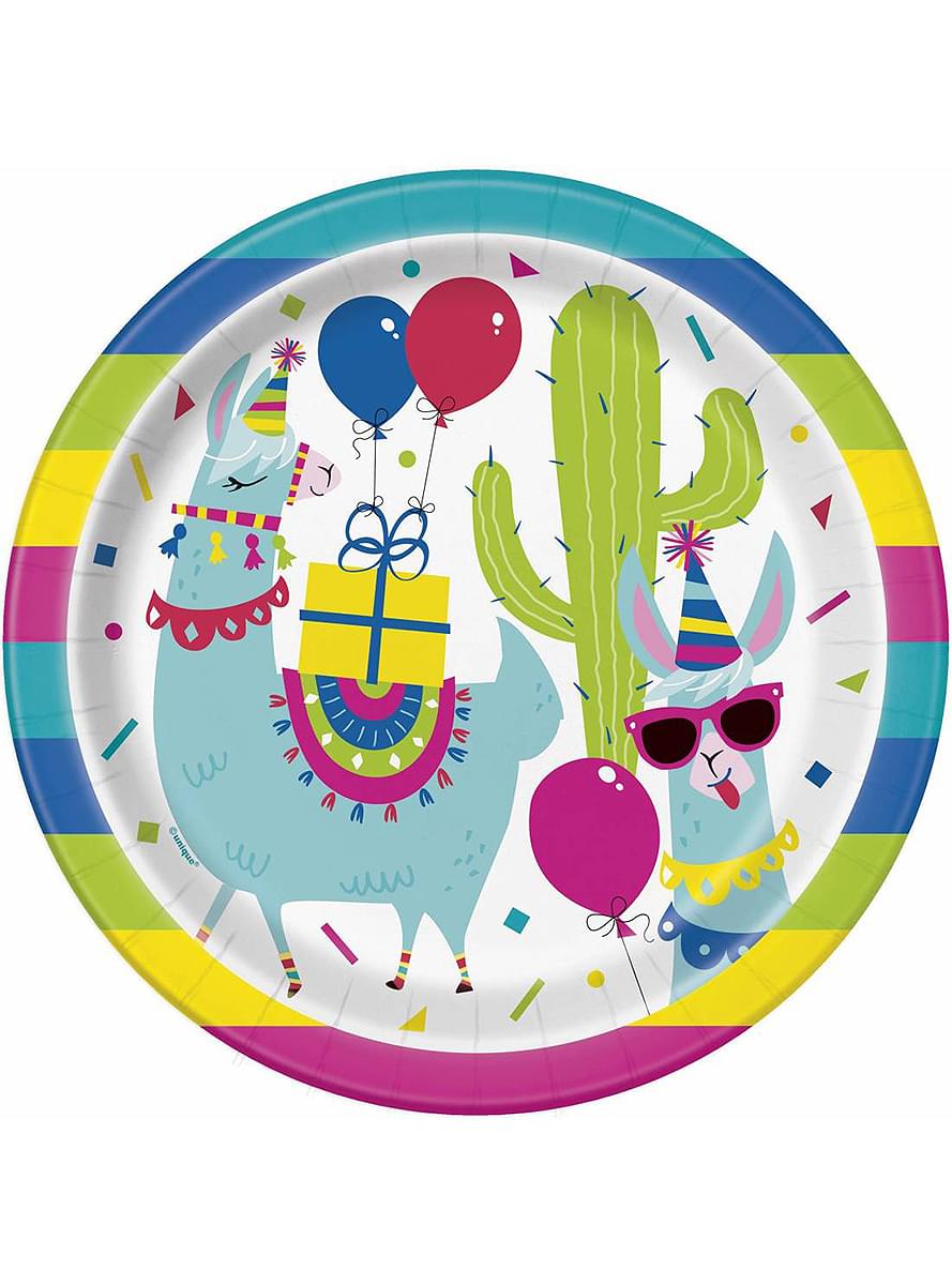 8 Llama Birthday Plates (23 cm)