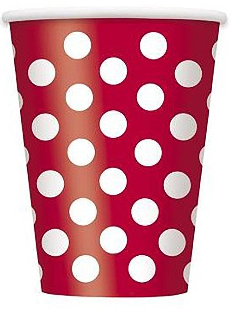 8 bicchieri rossi con pois bianchi - Linea Colori Basic