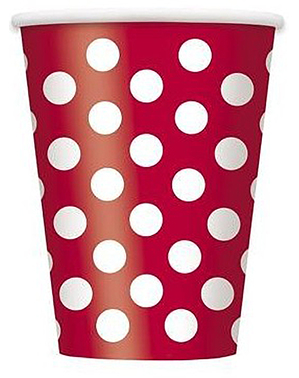 8 røde kopper med hvite polka prikker - Basic farge
