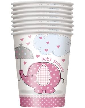 8 vasos baby Shower de elefante rosa - Pink Floral Elephant