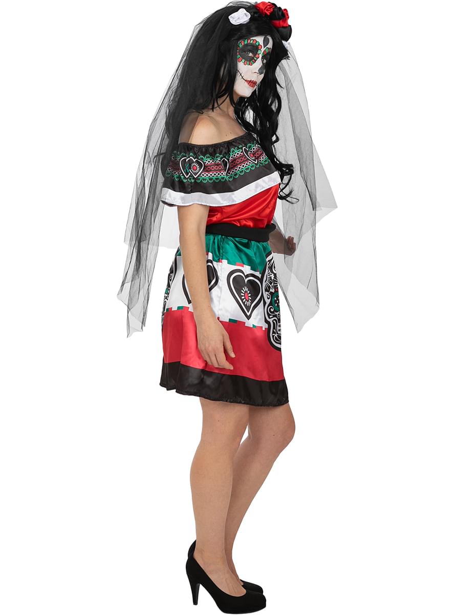 Mexikanska Maskeraddräkt Day of the Dead för henne stor storlek