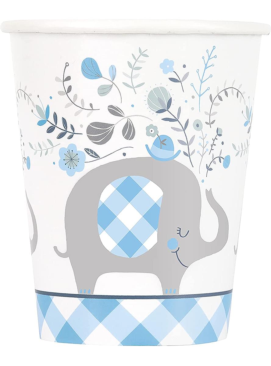 8 bicchieri Baby Shower con elefante blu - Blue Floral Elephant