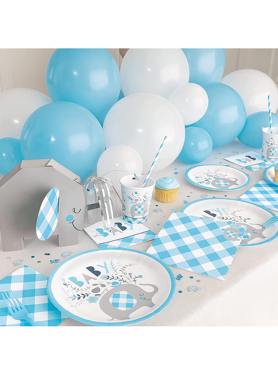 8 bicchieri Baby Shower con elefante blu - Blue Floral Elephant