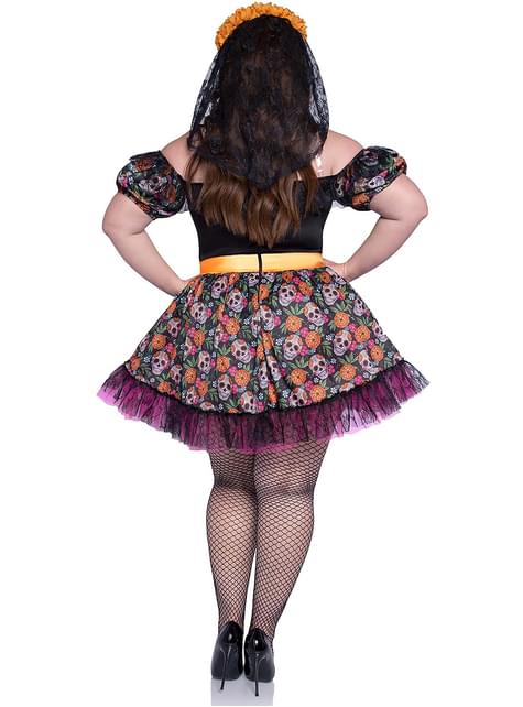 Costume da Catrina messicana colorata da donna taglie forti
