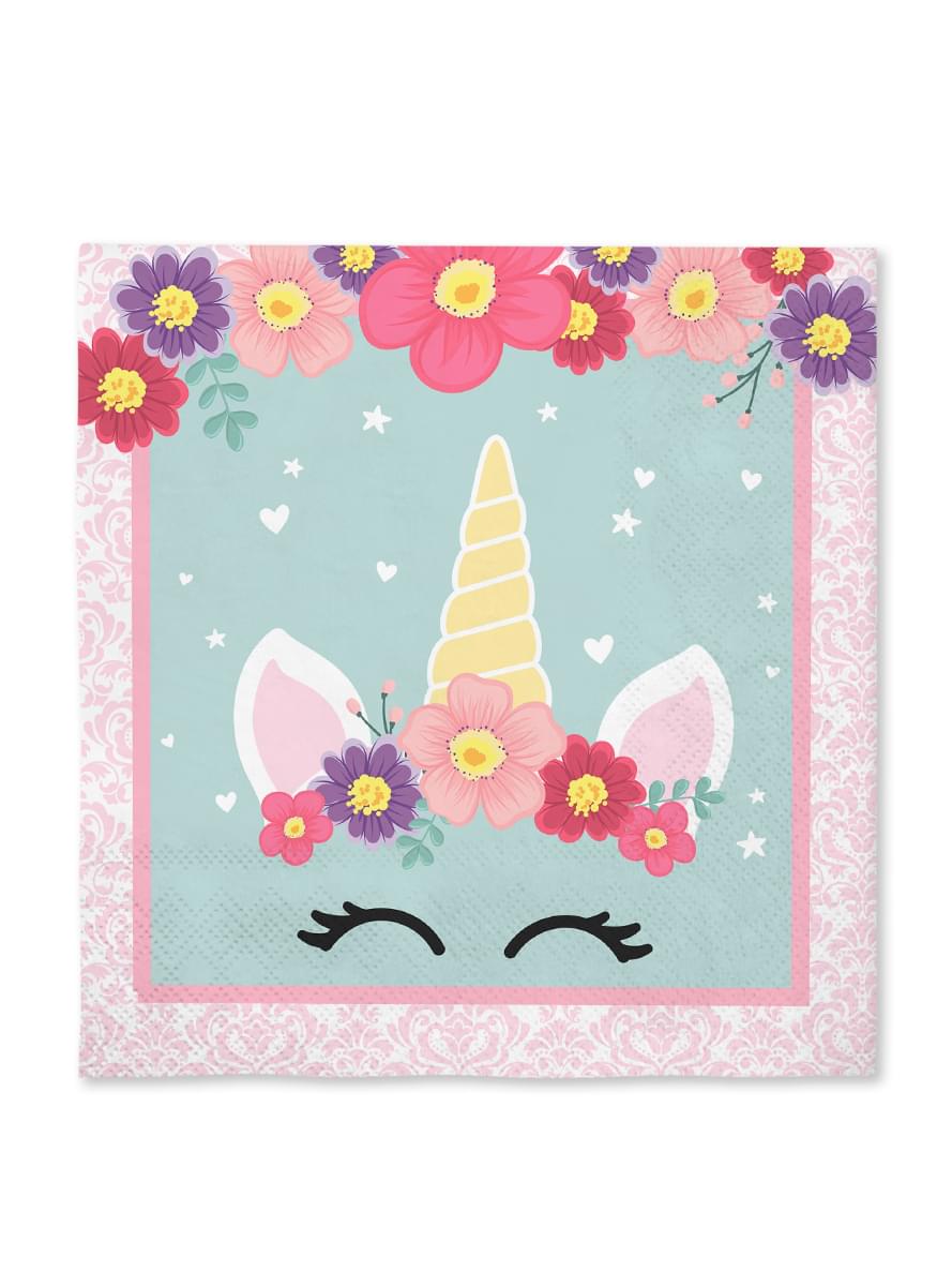 16 servetter med enhörning (33x33cm) -Unicorn Flowers