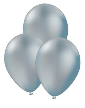 10 Silver Balloons - Plain Colours
