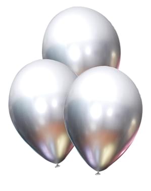 10 Metallic Silver Balloons - Plain Colours