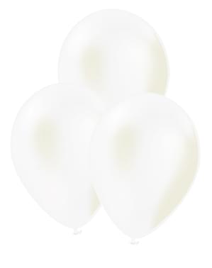 10 perlehvide metalliske balloner - Plain Colours