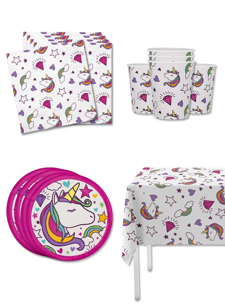 Kit decoração de aniversário de unicórnio para 8 pessoas - Lovely Unicorn