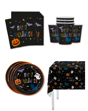 Kit décoration fête de Halloween citrouille 8 personnes - Happy Halloween
