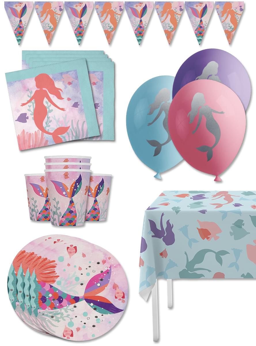 Kit decoración de cumpleaños de sirenas Premium para 8 personas - Beautiful mermaid