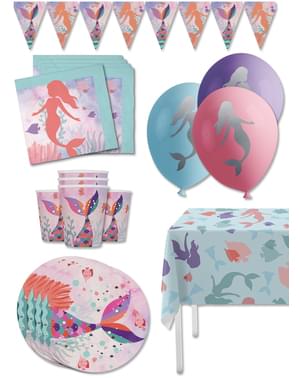 Kit decoração de aniversário de sereias Premium para 8 pessoas - Beautiful mermaid