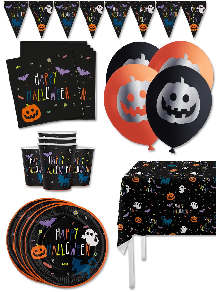 Kit decoração de festa de Halloween abóbora Premium para 8 pessoas - Happy Halloween
